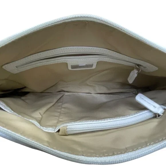 Alfani Womens White Leather Woven Zip Closure Designer Handle Shoulder Bag - Picture 10 of 14